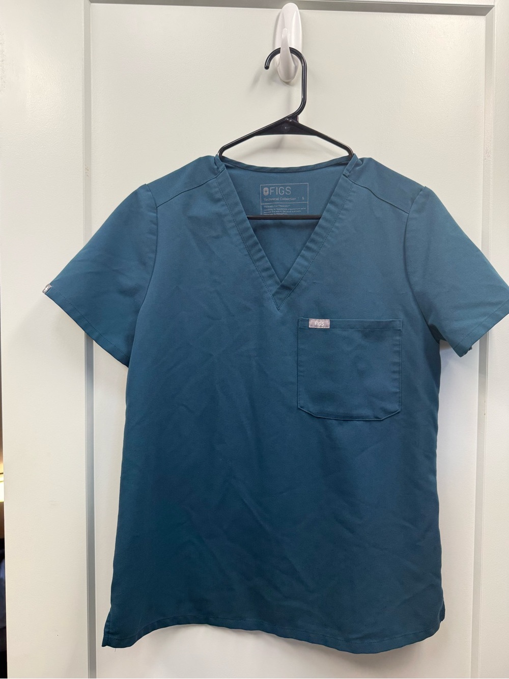 Figs Catarina V-Neck Pocket‎ Scrub Top Teal Blue Marine Small